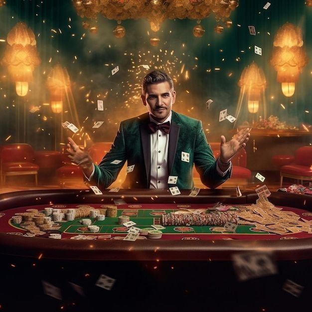 Meja baccarat dengan panel permainan yang informatif